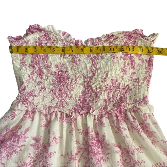 &merci Beautiful Pink and White Floral Strapless Dress Sz L - Picture 3 of 10